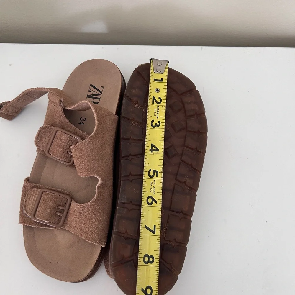 Zara Kids Tan Suede Double-Buckle Slide Sandals